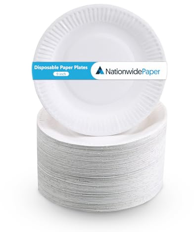 Nationwide Paper 9 Inch Round Paper Plates - White Disposable Plates for School, Office, BBQ, Ideal for Snacks, Meals & Desserts, Restaurant, Catering & Everyday Use (25 Pcs)