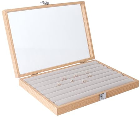 GMBYLBY Elegante valigetta portagioie organizzazione in legno coperchio in vetro studio con fodera in flanella per camera da letto tavolo da toeletta