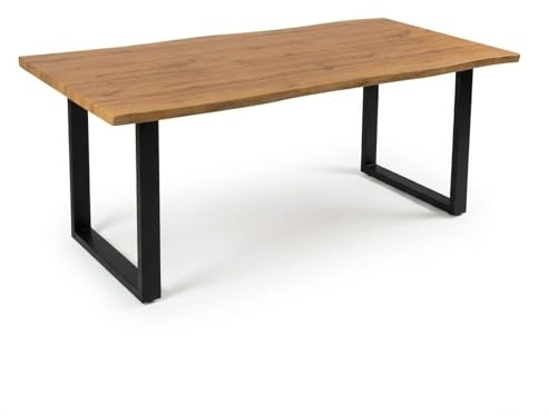 Bett11 Esstisch 200x100 cm Holz 40mm Eiche-Optik, U-Gestell schwarz, Baumkantentisch aus Holz, Casa Massiva