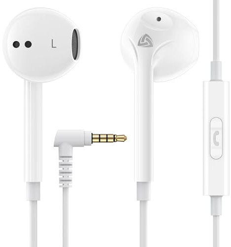 LUDOS ZENITH Auricolari In-Ear Cuffie, Cuffiette con Filo e Microfono, 2 Anni di Garanzia, Cuffie Isolamento Acustico, Cuffiette Cellulare, Jack 3,5 mm per iPhone, Apple, Samsung, Huawei - Bianco