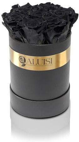 Aluisi Fiori - Box Nera con 7 Rose Nere Stabilizzate - Simbolo di Mistero ed Eleganza per Occasioni Ricercate