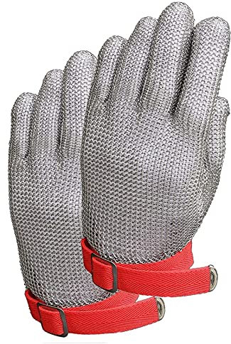 Guantes Anticortes, 2 Guantes anticorte de Acero Inoxidable, Guantes de Trabajo de Seguridad para Cortar Alimentos en cocinas de restaurantes Familiares, universales para Mano Izquierda y Derecha, 6