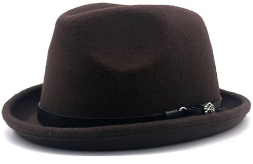 WUFANGBU Fedora Trilby Filzhut Hut Zylinder Gürtelschnalle Schwarzer Hut Herren Jazz Hut M (56-58Cm) 04Coffee
