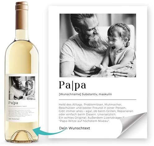 SpecialMe® Personalisiertes Weinetikett Vatertag Fotogeschenk Papa mit eigenem Text Weinflaschenetikett zum selbst gestalten Weiss unisize