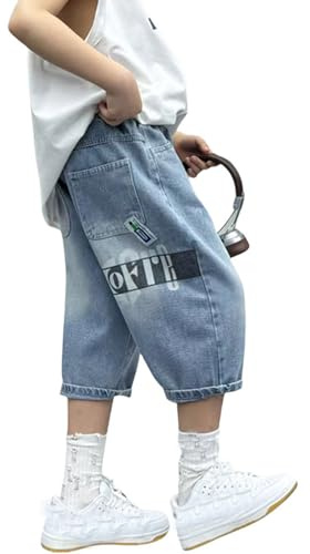 Generico Jeans da Bambino Ragazzo,vestibilità Normale con Vita Regolabile Pantaloncini e Bermuda Dritti in per Ragazzi Pantaloni Corti Estivi Elasticizzata Leggera Comfort Traspirante Elegante Corsa