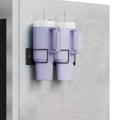 Gzsekken Magnetic Cup Holder, 2 Slots Black Metal Water Bottle Storage for Stanley 30-40 oz with Handle, Stanley Cup Accessories, Magnetic Fridge Shelf for Kitchen, Cabinet, Refrigerator