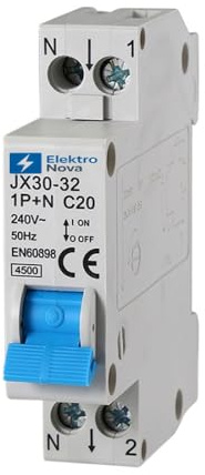ELEKTRONOVA Interruptor magnetotérmico 1P+N C20 20A 4.5kA - 1 módulo DIN - 220V