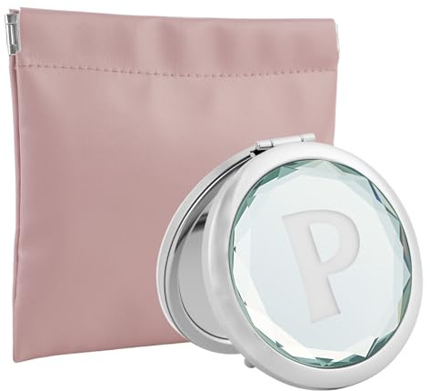 Lvjke Specchietto da borsetta, Pieghevole specchietto da borsa con funzione di ingrandimento, Cristallo scintillante specchio rotondo a doppia faccia, Con custodia in PU, Adatto a donne e ragazze (P)