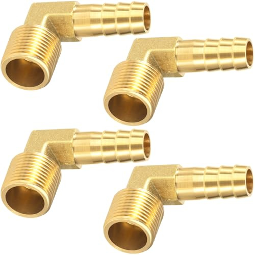 Lekgavd 4pcs Brass Hose Barb with 90 Degree Elbow, 3/8 Barb x 3/8 NPT Male Thread Pipe, Temperature Resistant Hose Barbs Fittings Adapter Connector for Water, Gas, Fuel