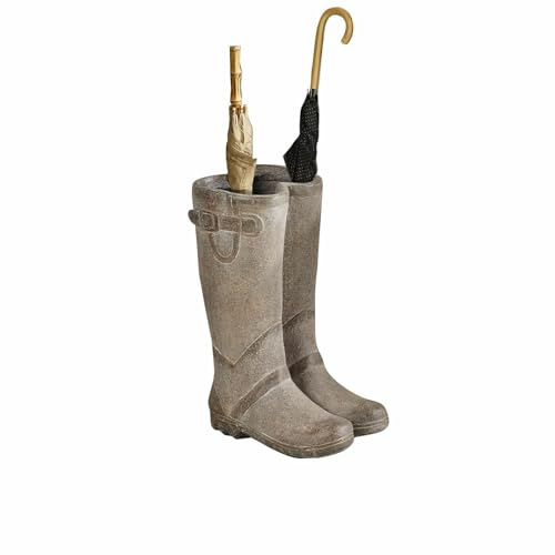 Loberon Schirmständer Ivelix, antikgrau | Detailreiche Stiefel-Optik - für Schirme oder als Dekoration - Nostalgisches Flair - Flurzubehör - Polyresin