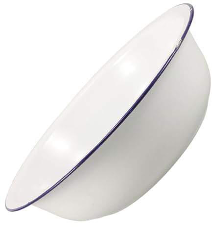 Tazón de Esmalte Vintage de 32cm Blanco Borde Azul