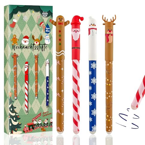 Radierbarer Kugelschreiber, Neuer Weihnachtsstifte 2025, 4 PCS Radierbare Stifte Weihnachten, Radierbarer Gelschreiber, Kawaii Schreibwaren für Kinder Studenten Schule Büro (Weihnachten)
