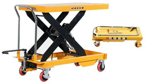 Tavolo Sollevatore, Carrello Elevatore a Forbice Singola, Piattaforma Elevatrice Idraulica Manuale, Carrello Mobile con Ruote Antiscivolo, per Officina e Magazzino,2000kg