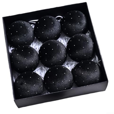 HanOaki 9-teiliges Samt-Weihnachtskugel-Set, 8 cm, Weihnachtsbaumschmuck, klassischer Stil, weiche Samtoberfläche, Urlaubsdekoration (schwarz)