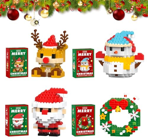 Hpbaggy Weihnachten Bausteine Set, 4 Stück Weihnachts Mini Bausteine Figuren, Weihnachts Mikrobausteine, Klemmbausteine Weihnachten, DIY Weihnachtsornamente, Weihnachtgeschenk für Familie und Freunde