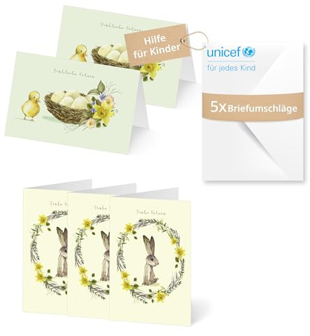 Unicef Grußkarten-Set Ostern | 5 Klappkarten mit Umschlägen, 2 Motive | Helfen Sie Kindern in Not: FSC-Papier, 5 Karten mit Umschlägen (17,5 x 11,7 cm) – Osterkarte