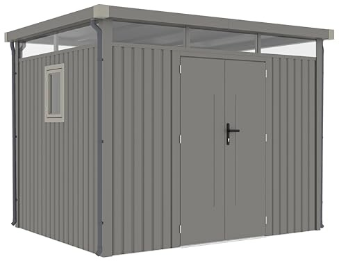 Abri de Jardin en métal Rockford 294 x 230 cm avec Toit Plat et gouttières – Lagos 200 Gris