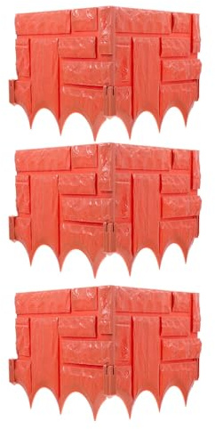 Lurrose 6 pièces Lot de Bordures de Jardin Plastique Imitation Pierre Rouge Clôture Décorative Emboîtable Protection pour Parterres et Pelouse Résistante Aux Intempéries et Réutilisable