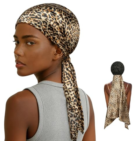 Bathway 2 in 1 Wrap Cap Hair Net with Scarf, Silk Press Wrap Cap, Breathable Mesh Hair Wrap for Sleeping (color-5)