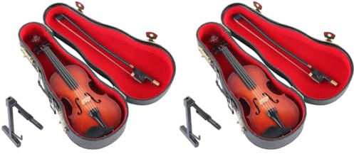 Mini World - Piccolo violino con arco e custodia, in miniatura per casa delle bambole, casa, ufficio, oggetto da collezione