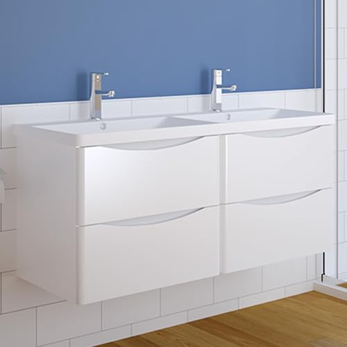Aica Sanitär Badmöbel Set 120 cm Sofia Waschbecken mit Unterschrank Weiß Hochglanz Waschtisch mit Schrank