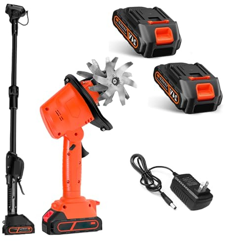 Motobineuse électrique sans Fil, Machine à désherber portative avec 2 Batteries de 1,5 Ah, Profondeur de Travail de 10 cm pour Le Jardinage, la pelouse, la Serre