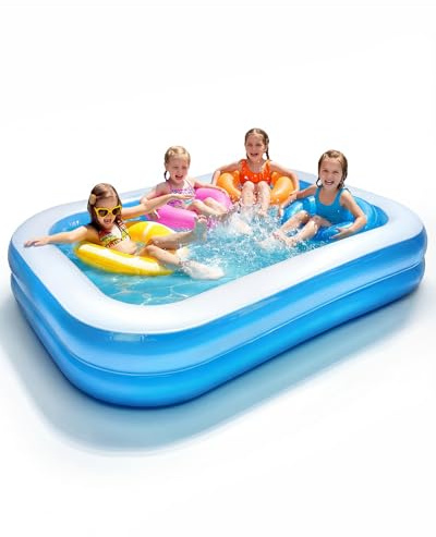 Inflatable Family Paddling Pool for Kids and Adults, Large 2M Rectangular Garden Swimming Pool, 2 Independent Air Chambers, 0.4mm Thickened PVC, Leak-Resistant, Easy Setup for Outdoor Summer Fun