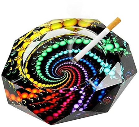 Glass Ashtray Easy to Clean, 4.8-inch Crystal Ash Tray with Circle Pattern