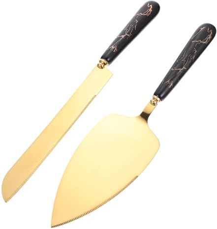 YARNOW Set Utensili per Dolci Spatola e Coltello Manico Ceramico in Acciaio Inox, Facile da Pulire, per Torte di Compleanno e Cucina, Colore Oro