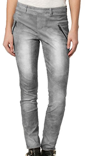 Motorbike Style snug fit, Leather Jean, Trouser, Pants, Distressed Leather Gray Color (28)
