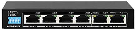 Hored AI106G - Smart Switch Gigabit Poe a 6 Porte, 4 Porte Poe, 802.3af, 802.3at, 48 V, 60 W, Trasmissione Fino a 250 Metri, funzioni Smart