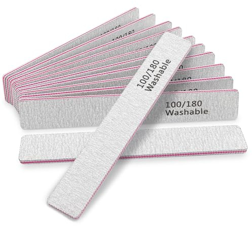 HeeYaa Nail File 12 PCS Professional Reusable 100/180 Grit Double Sides Washable Nail File Manicure Tools for Poly Nail Extension Gel and Acrylic Nails Tools Suit for Home Salon