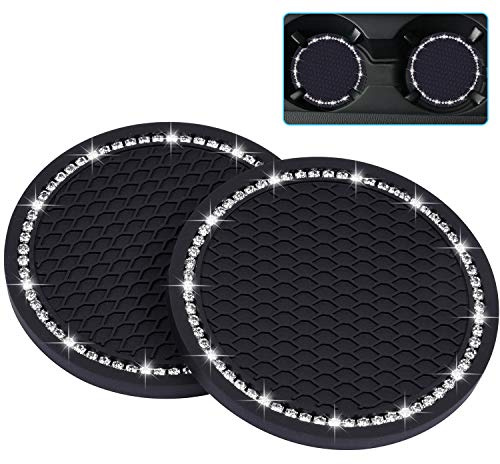wisdompro Bling Car Coasters, 2 Pack 2.75 Diameter Car Cup Coaster, Black
