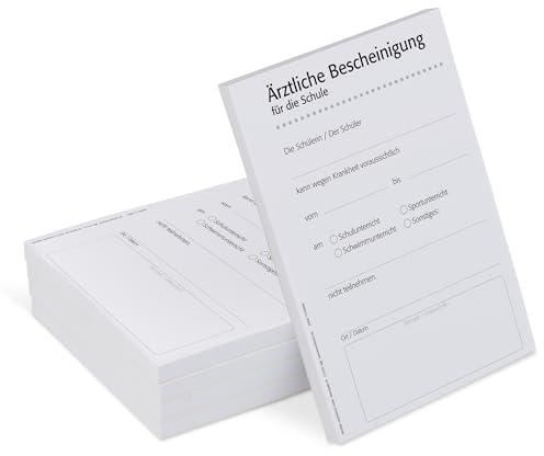 notizblock24 Schulbescheinigung für Ärzte, 5 Blöcke, je 50 Blatt, A6, für Ihren Praxisdrucker oder zur Handbeschriftung