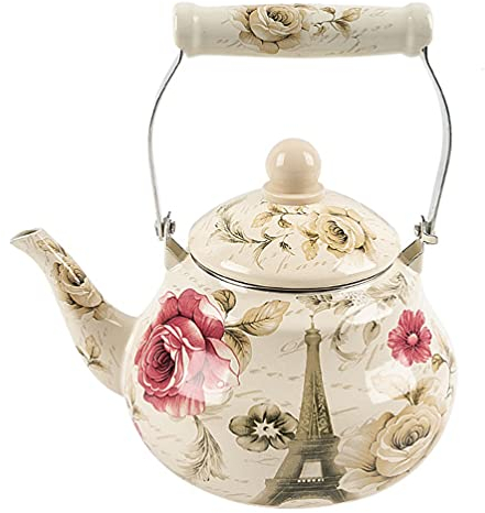 Cabilock Bollitore smaltato vintage con manico, per cucina, casa, caffetteria, campeggio, fornello a gas, 2,5 l