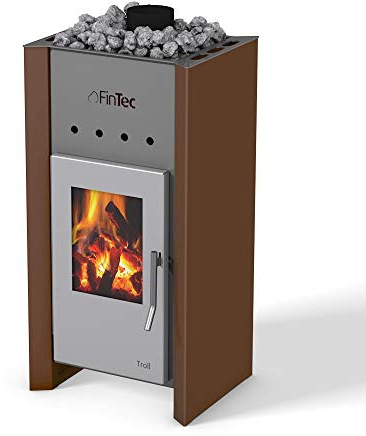 FinTec TROLL Holz-Saunaofen – 7,8 kW, 70 kg I Kompakt mit 78,5% Wirkungsgrad I Große Feuersichtscheibe I Einfacher Kaminanschluss I Made in Germany
