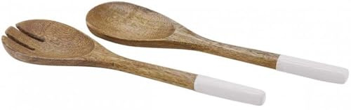 AUBRY GASPARD - Paire de Couverts en Manguier - Naturel Blanc - Résine Décorative - Longueur 30 cm - Ø 7.5 cm - Poids 0.30 kg - 1 Cuillère + 1 Cuillère à Dents - Idéal pour Salade et Service Élégant