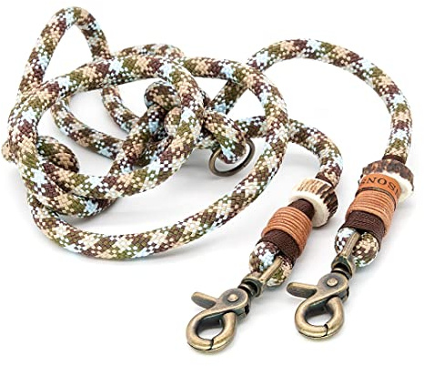 Hundeleine/Führleine aus Tau mit Karabiner & echtem Hirschhorn Ø10mm | 3fach verstellbar | Doppel-Leine | Umhängeleine | robust & wetterfest | Top Handmade-Quality