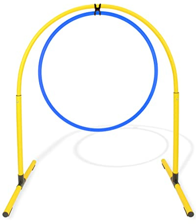 SPORTIKEL24 Hoopers Hoop mit Ring 70 – Agility Hoopers Reifen für Hundetraining – Hoop Gelb/Sprungring Blau