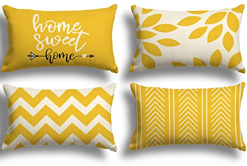 ZWJD Kissenbezug 30x50 4er Set Dekokissen Kissenbezüge Dekoration Outdoor Kissenbezüge Leinen Dekokissen für Schlafzimmer, Sofa, Stuhl, Bett, Garten (30 x 50 cm,Gelb
