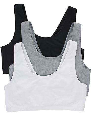 Hanes Women's Bralette Pack, Cotton Scoopneck Bralette, Low-Impact Sports Bra, 3-Pack Bra (Pack of 3)