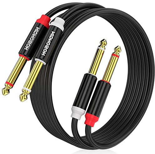HOSONGIN Dual 1/4 inch TS to Dual 1/4 inch TS Stereo Interconnect Insert Cable, PVC Jacket Gold-Plated Plug Double Shielding Cable, 6.6 Feet