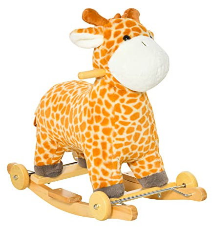 HOMCOM 2-IN-1 Schaukelpferd mit Räder Plüsch Schaukeltier Babyschaukel Spielzeug Gelb 63 x 38 x 63 cm