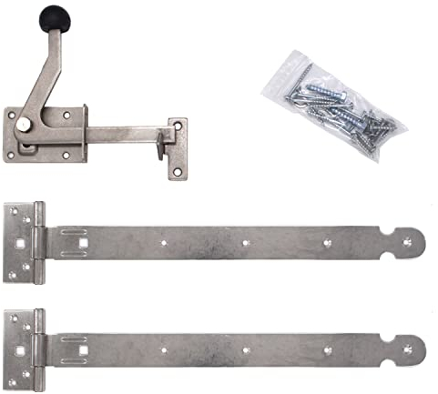 Beschlagsortiment für Zauntore aus Holz, mit Kreuzgehänge & Gartentorfalle in der Ausführung: (V2a Edelstahl)