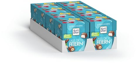 Ritter Sport Schokowürfel Lass dich feiern, Joghurt, Schoko Crisp, Mousse au Chocolat, Voll-Nuss in Nugatcreme, Karamell Duo, perfekt zum Naschen und Genießen, Geschenkidee, 8 Boxen mit je 176 g