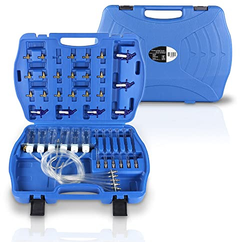 ENVA Common Rail Tester mit 24 Adaptern und Rücklaufmengenmessgerät Injektor Tester Einspritzdüsen Prüfgerät inkl. Kunststoff Koffer