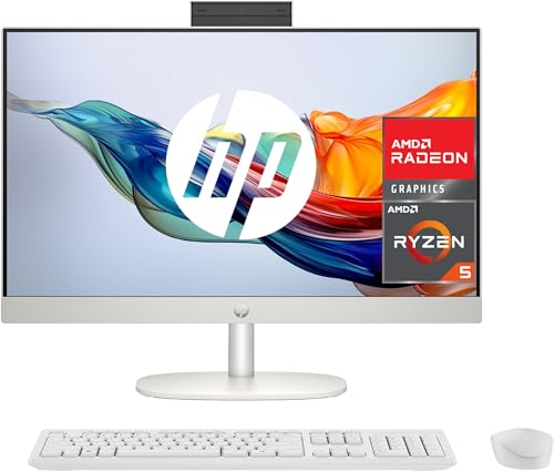 HP 27-cr0008ss - Ordinateur de 27 Full HD avec caméra, Clavier et Souris sans Fil (AMD Ryzen 5 7520U, 16 Go RAM, 512 SSD, AMD Radeon Graphics, sans système d'exploitation) Blanc - Clavier QWERTY