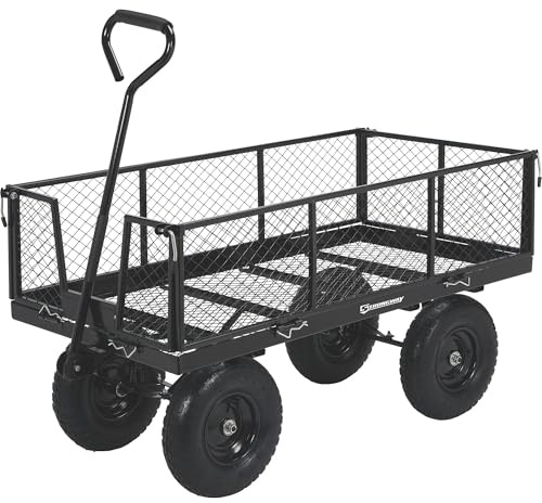 Strongway Steel Jumbo Garden Wagon with Removable Sides, 1400 Lb Capacity, 50 in. L x 24.1 in. W x 26.75 in. H, 13 in. Pneumatic Tires, Fold Down Panels, for Yard, Farm and Landscaping