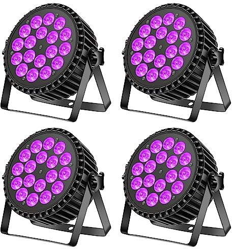 Ukfog 200W 18 LED Par UV+RGB Bühnenlicht Strahler, DMX512 Discolicht, 8CH Partylicht, Strobe/Sound/Aktiv Modus Beleuchtung DJ Lichteffekt für Show Bar Party Musikfestival Halloween(4er-pack)