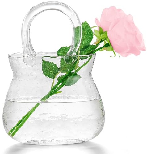 Purse Vase Unique Flower Vase for Centerpieces Aesthetic Glass Purse Vase for Flowers Room Décor Cute Bag Vase Modern Decorative Clear Glass Vase for Home Decor